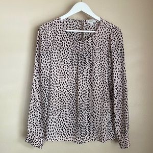 J Crew Pink and Black Polka Dot Blouse- Size M